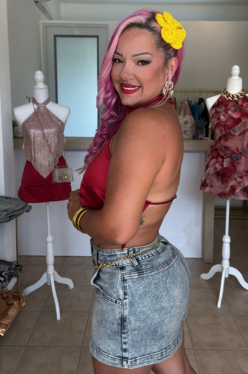 Red Silk Halter Top