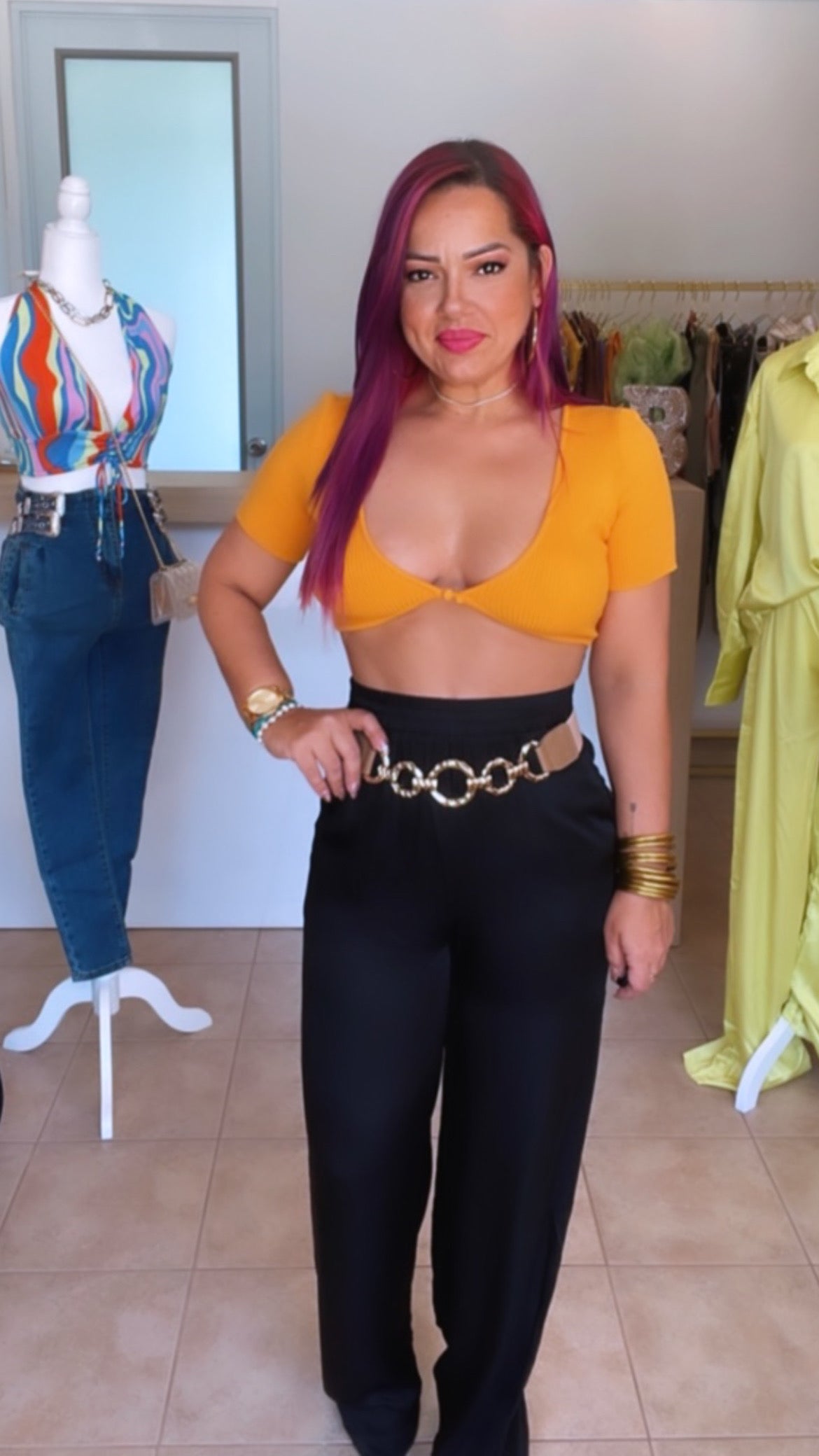 Orange Button Crop Top