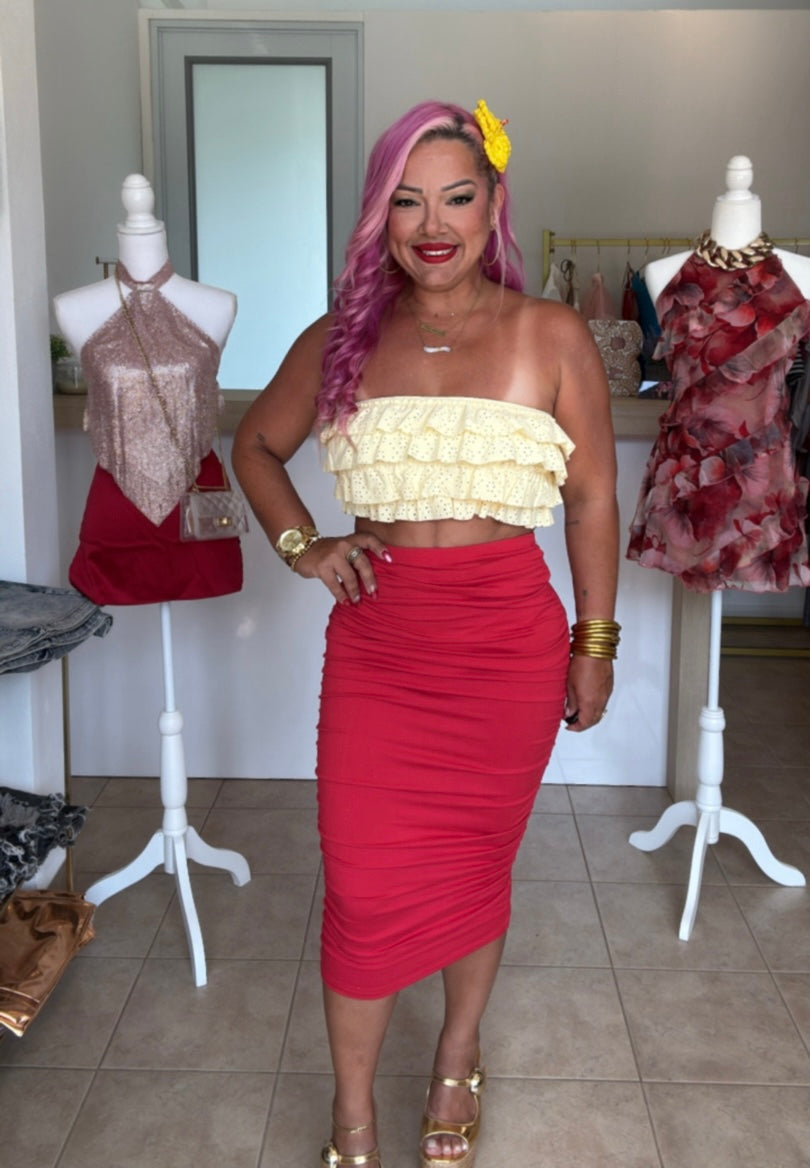 Red Ruched Skirt