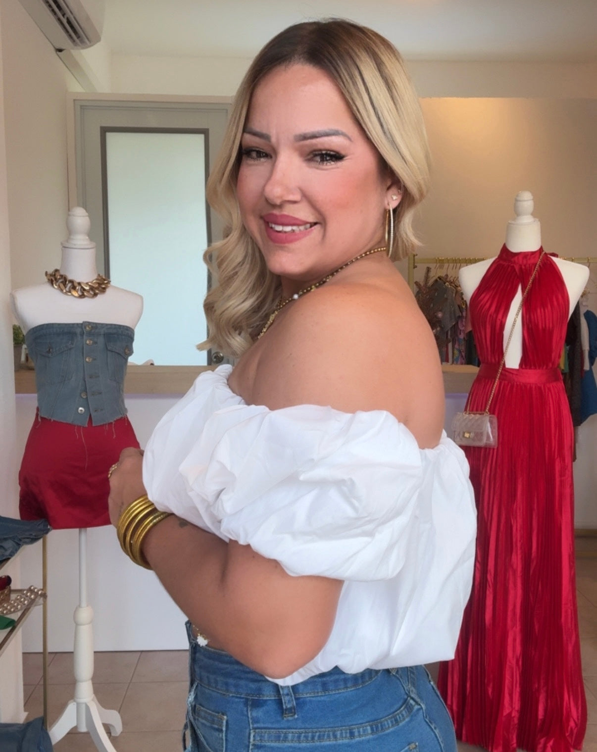 White Bubble Crop Top