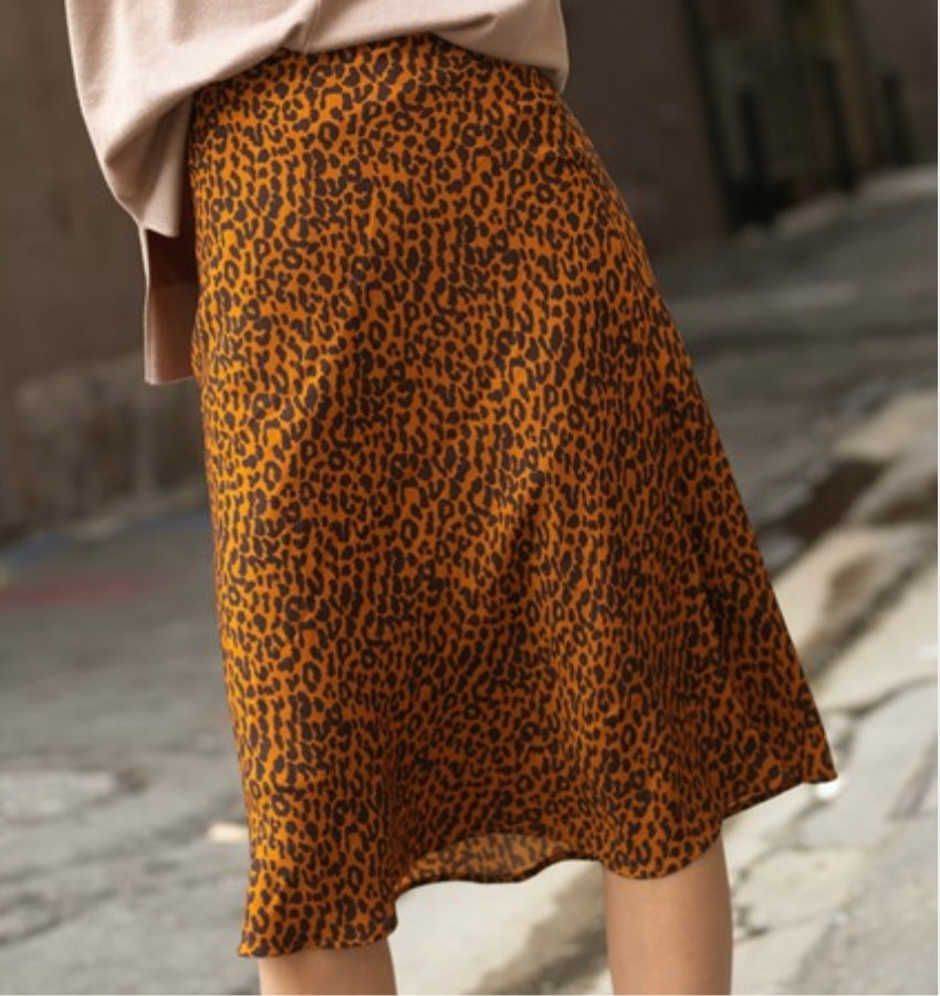 Leopard Silky Midi Skirt