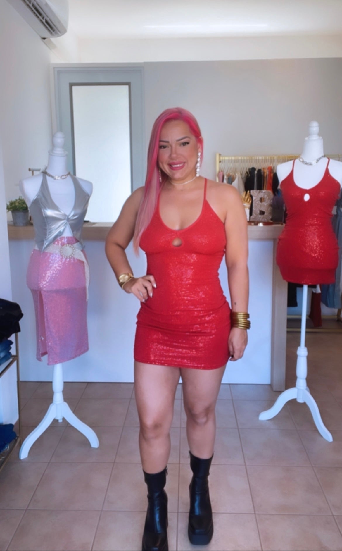 Red Studs Mini Dress