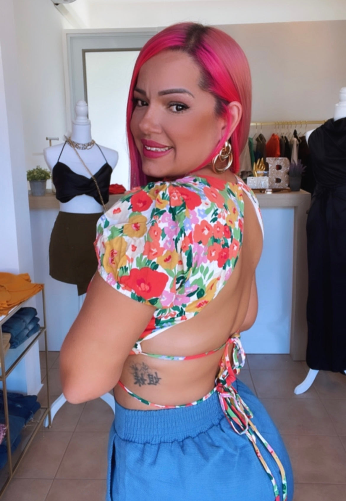 Floral Open Back Crop Top