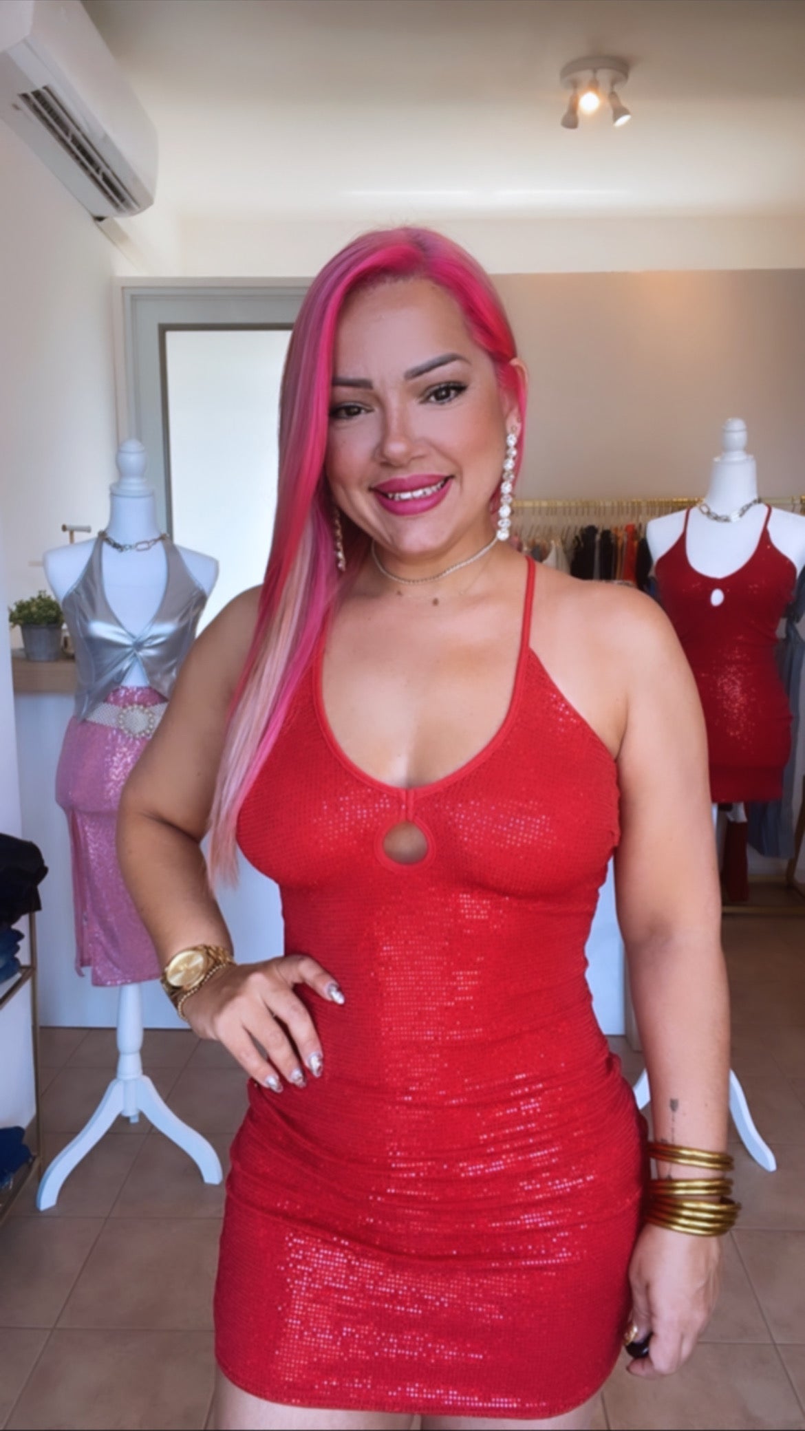 Red Studs Mini Dress