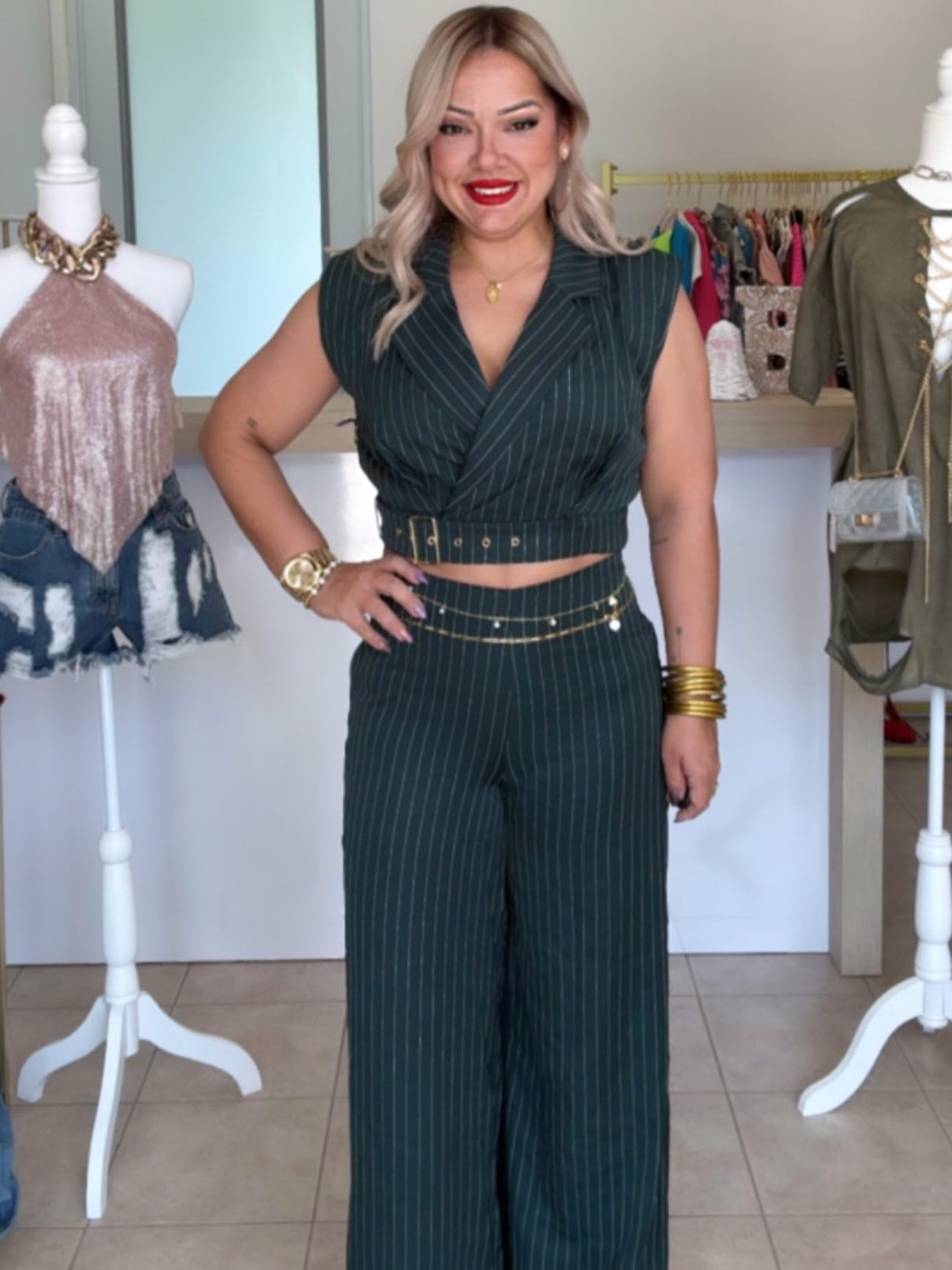 Hunter Green Pinstripe Set