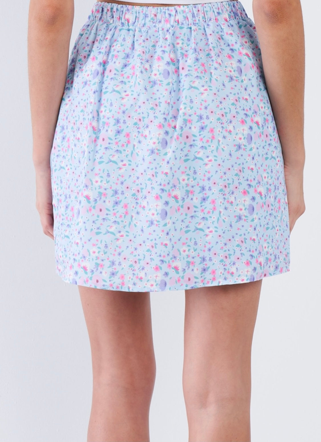 Blue Satin Flowers Skirt