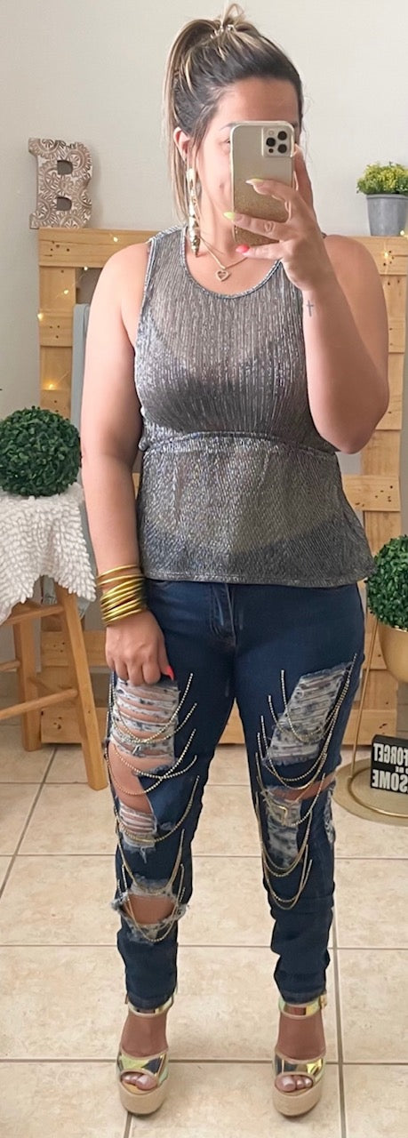 Silver Peplum Top