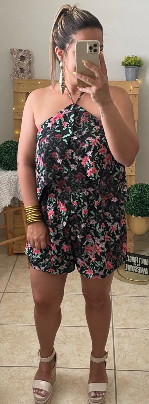 Black Floral Romper