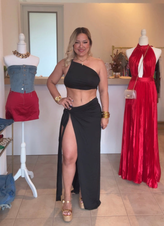 Black Strappy Skirt Set