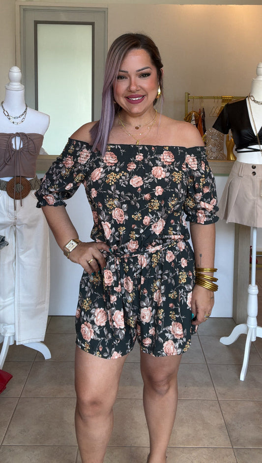 Hunter Green Floral Romper