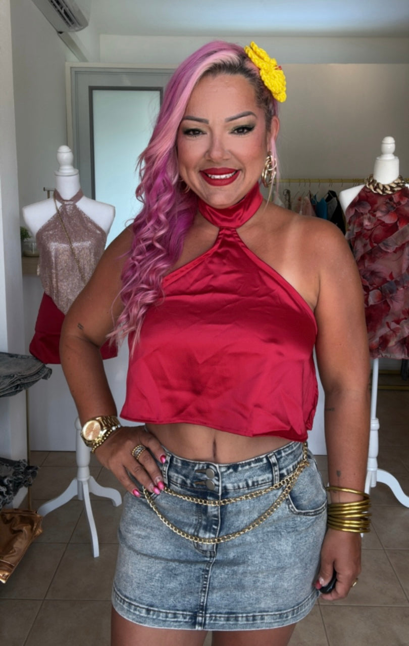 Red Silk Halter Top