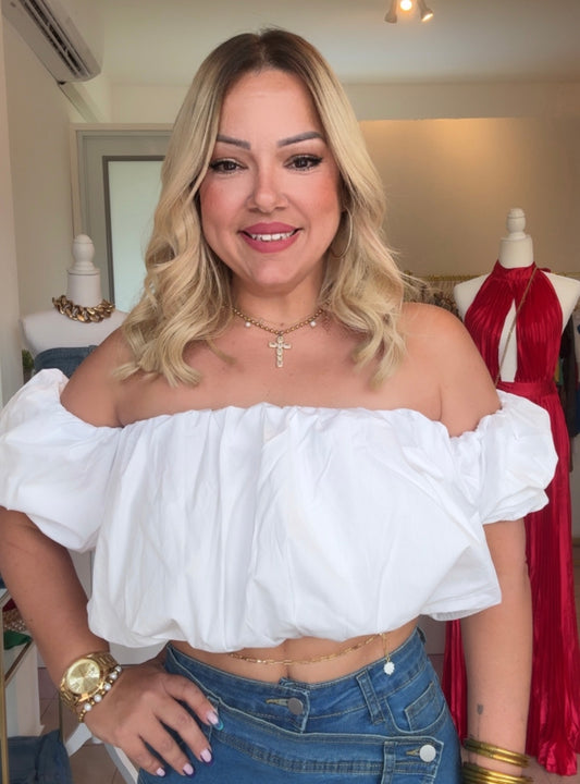 White Bubble Crop Top