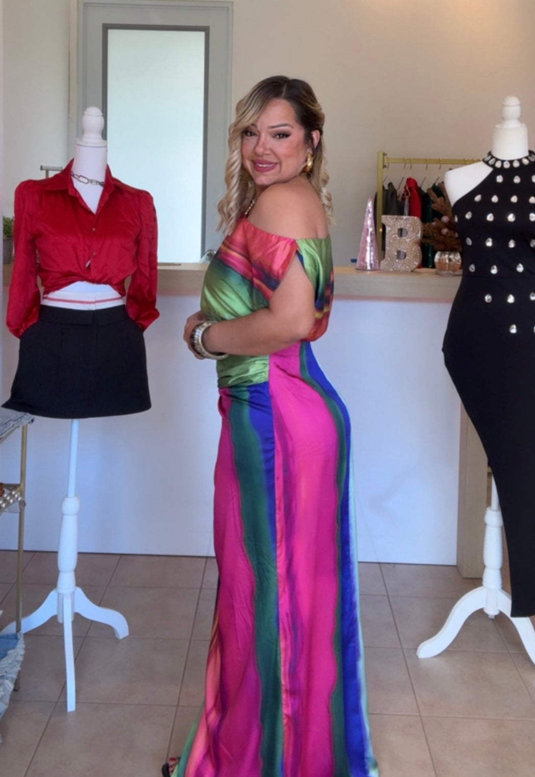 Satin Multi Maxi Dress