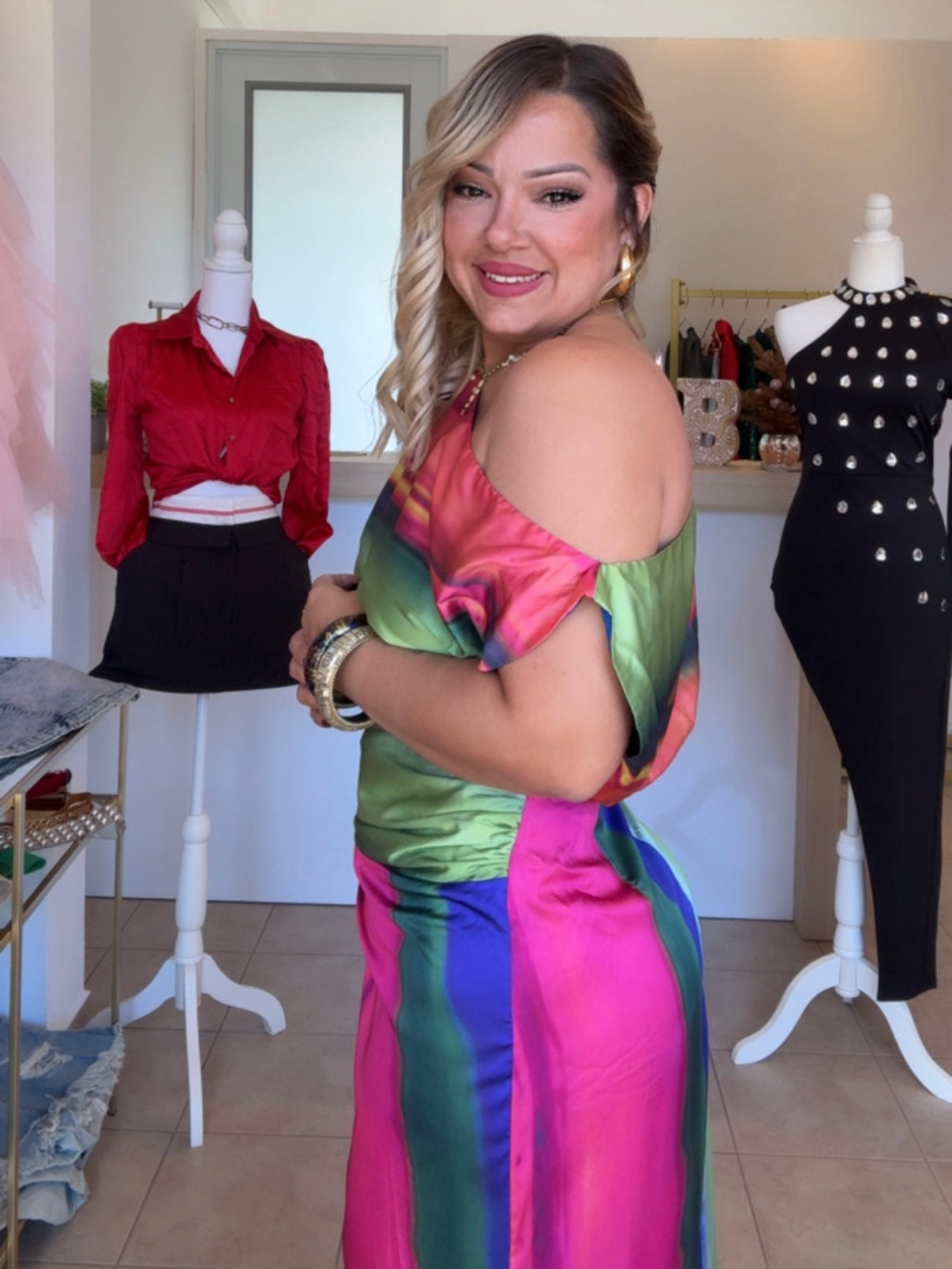 Satin Multi Maxi Dress