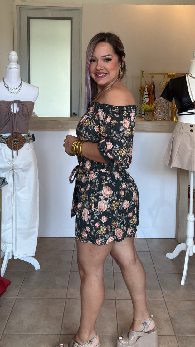 Hunter Green Floral Romper