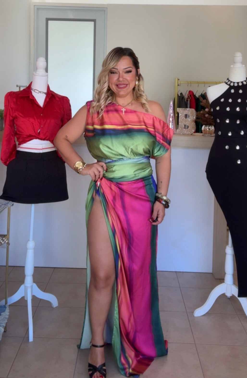 Satin Multi Maxi Dress