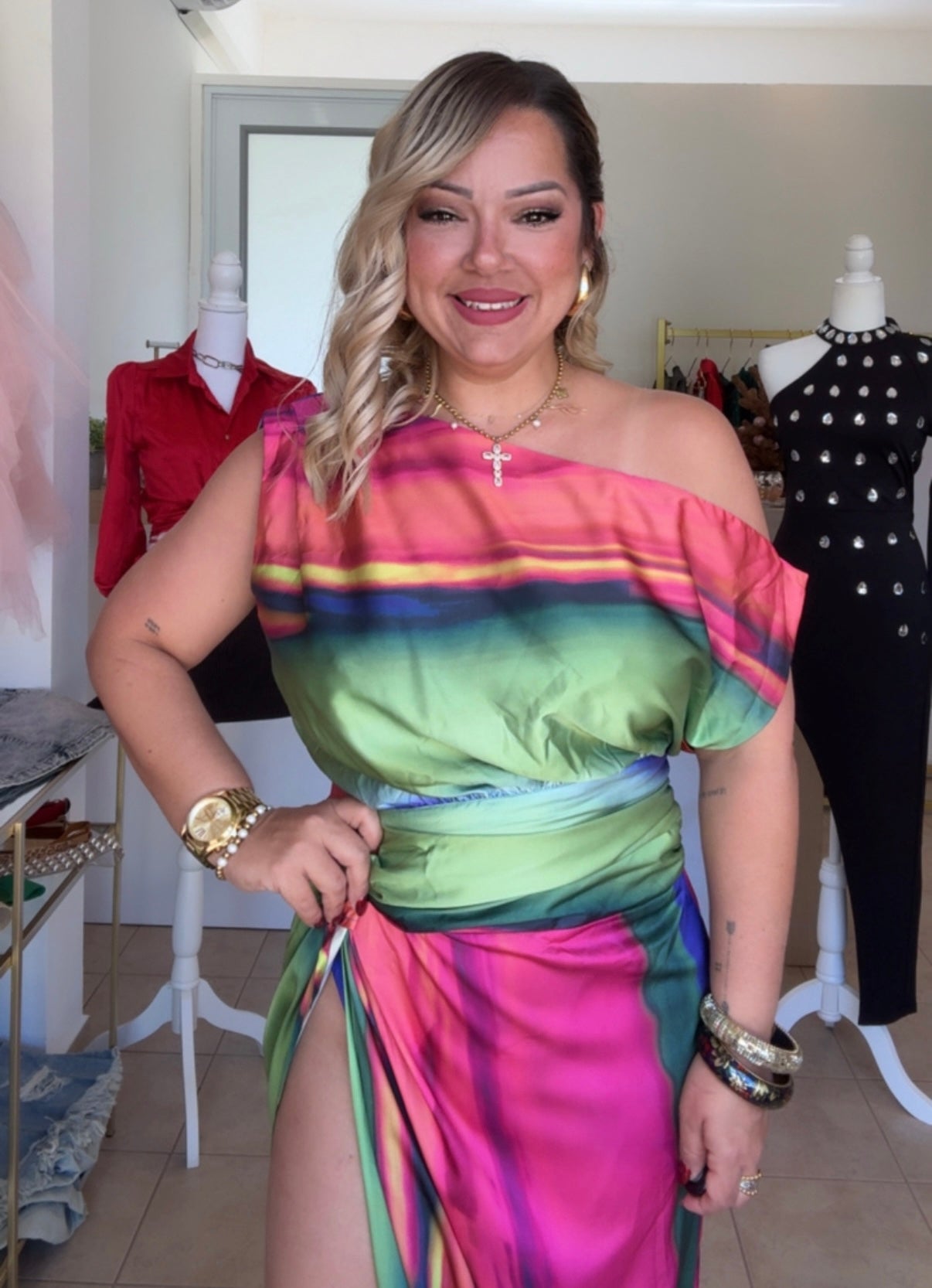 Satin Multi Maxi Dress