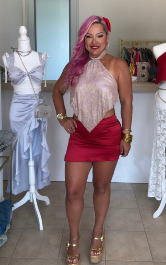 Red Slit Mini Skirt