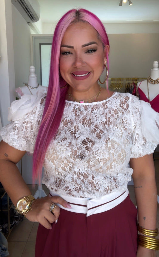 White Lace Bubble Top