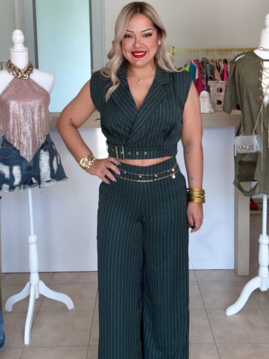 Hunter Green Pinstripe Set