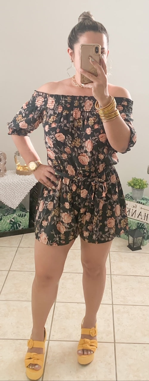 Hunter Green Floral Romper